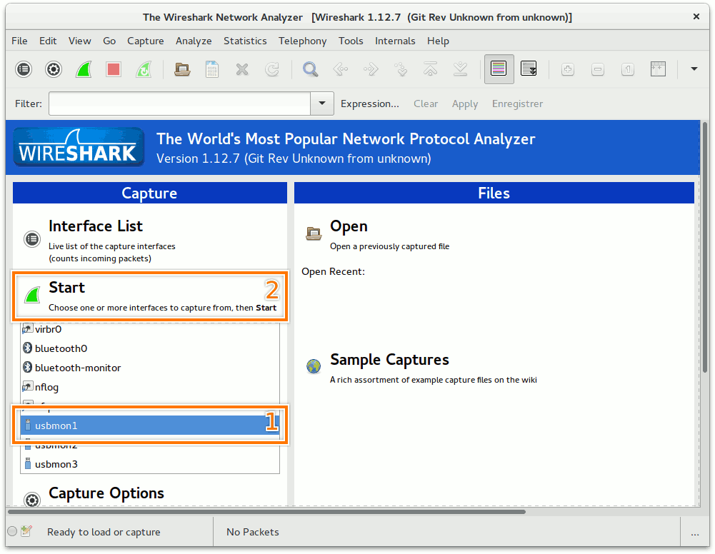 Wireshark : sélection de l'interface