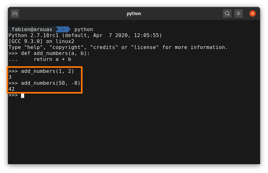 Capture d'écran du REPL Python