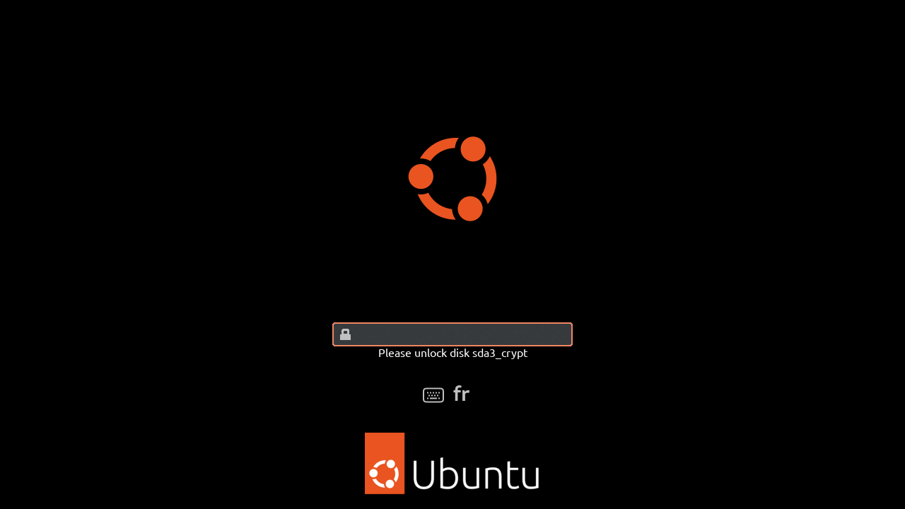 Démarrage d'Ubuntu : demande du mot de passe pour déchiffrer la partition