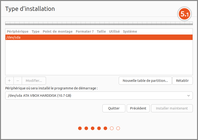 Installation d'Ubuntu : Outil de partionnement