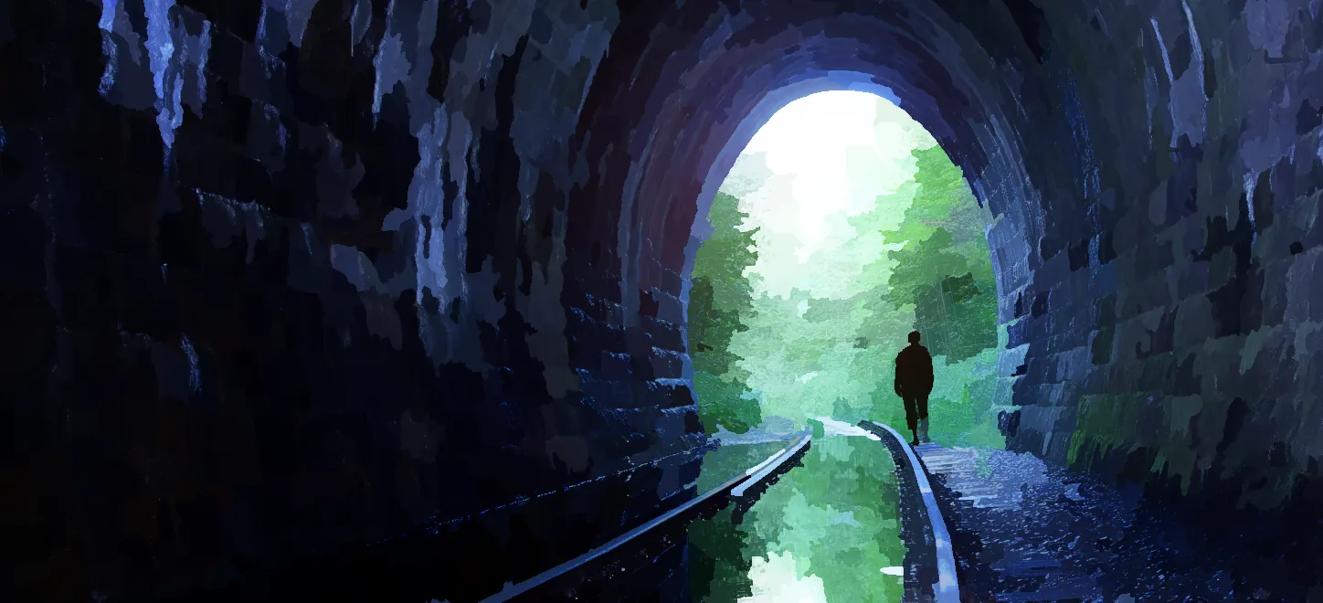 Illustration: un homme sort d'un tunnel sombre