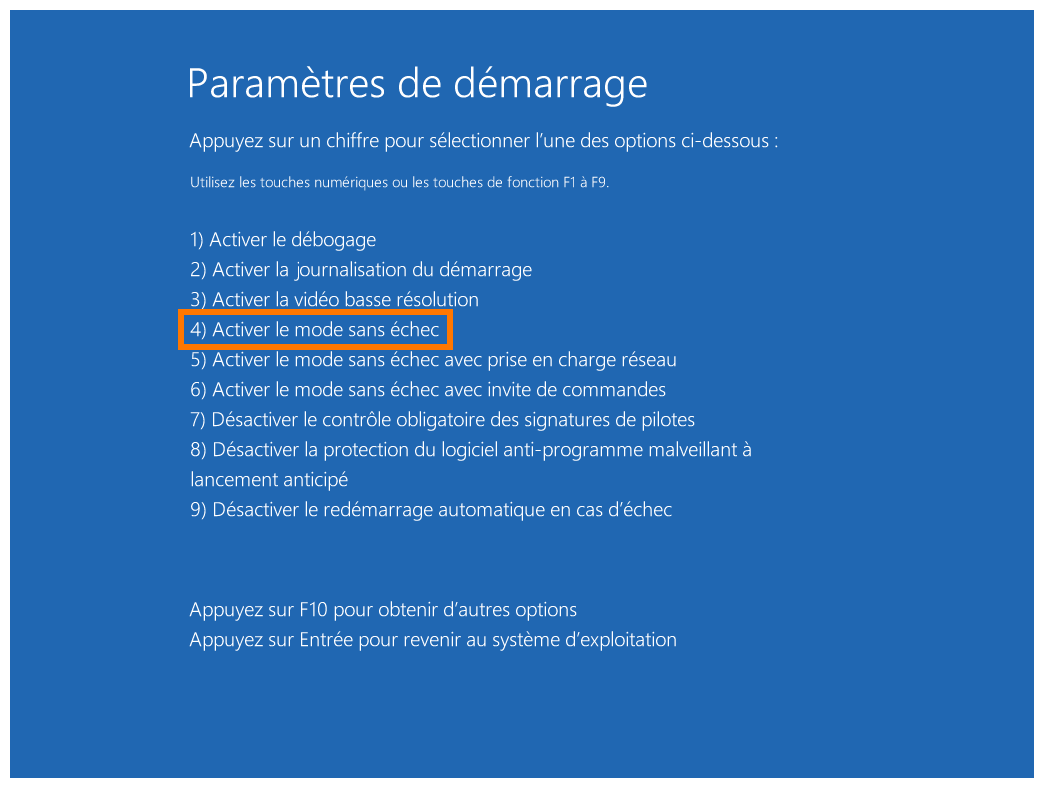 Capture d'écran des paramètres de démarrage de Windows