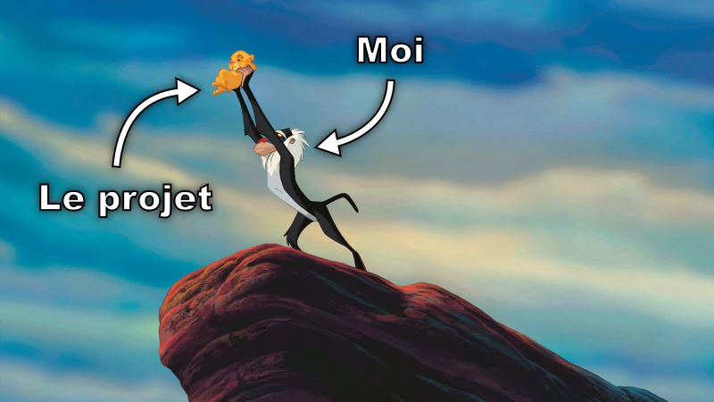 Scène du Roi Lion dans laquelle Rafiki présente Simba à l'assemblée