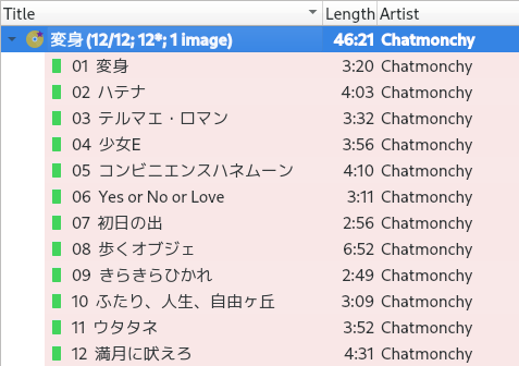 Album de Chatmonchy écrit avec des alphabets japonais