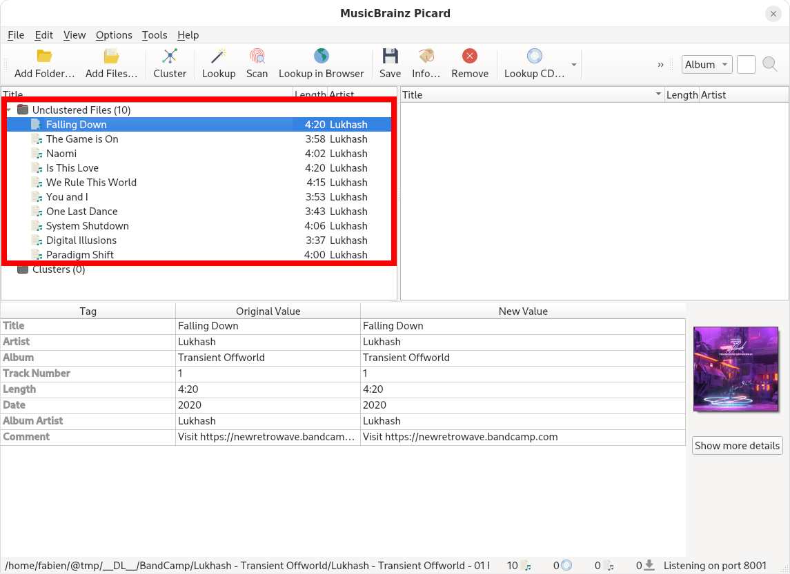 Musiques importées dans MusicBrainz Picard