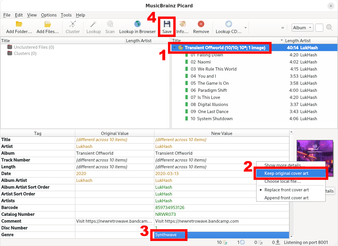 Ajustements manuels des tags dans MusicBrainz Picard