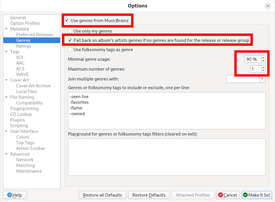 Configuration des genres de MusicBrainz Picard