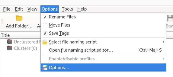 Accéder à la configuration de MusicBrainz Picard