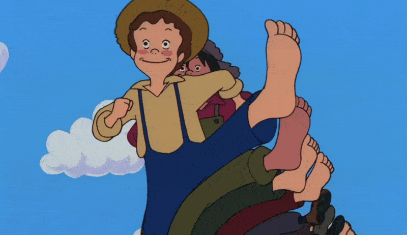 Générique de la série animée Tom Sawyer sur lequel on peut voir Tom et ses amis marcher. Je décline toute responsabilité si vous avez la musique en tête toute la journée ! 😛